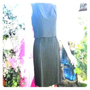 60s Black Fringe Buttons in Back Sheath Dress sz S